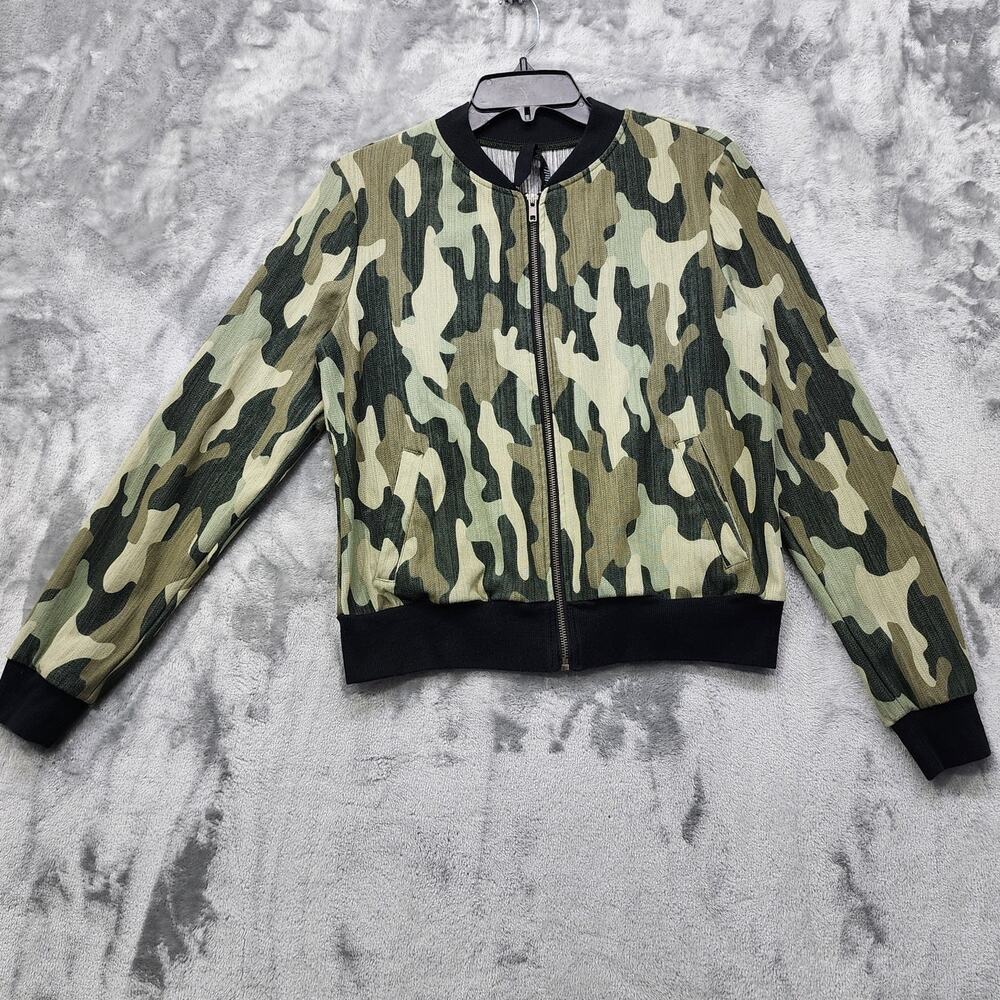 Agnes & Dora‎ Jacket Womens S Green Black Camo Bomber Full Zip Casual Preppy
